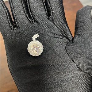 Round Halo Moissanite Pendant Necklace Charm in Silver Tone
